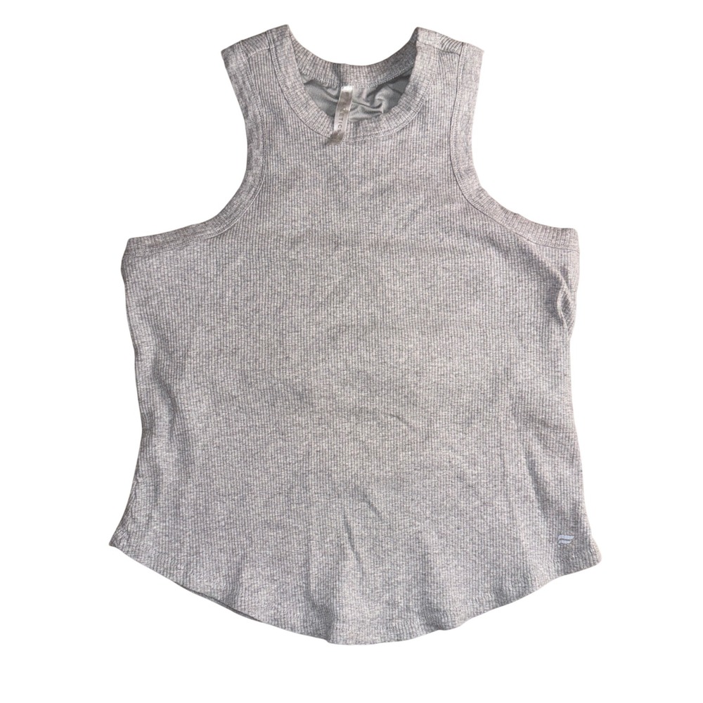 Fabletics Ribbed Tank Top XXL/1X Gray Racerback Built-in Shelf Bra High Neck